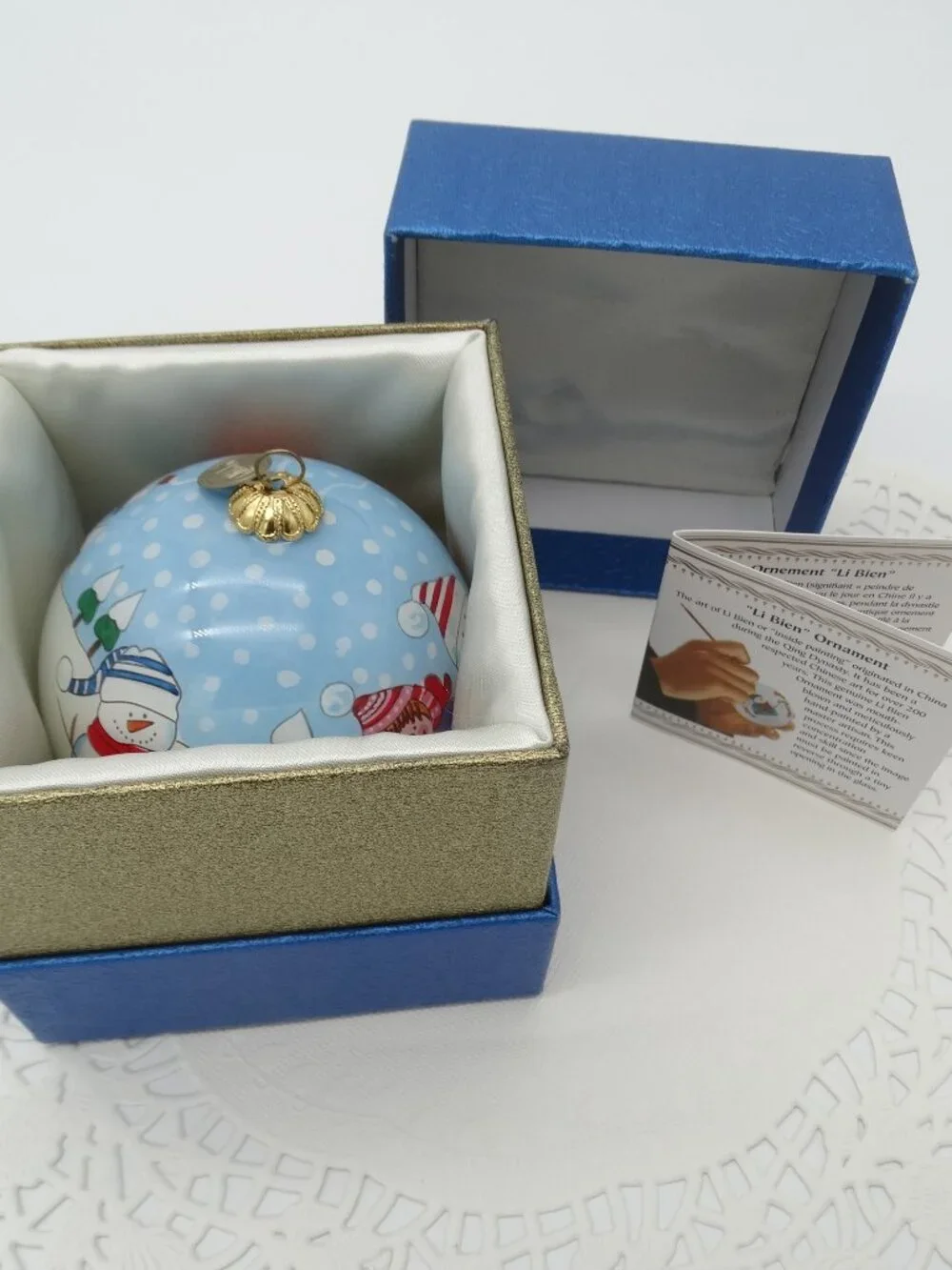 Pier 1 Snowman and Kids Li Bien Christmas Ornament 2015 with Box